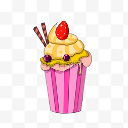 夏季草莓冰激凌插画