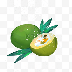 绿色椰子汁图片_绿色的果实免抠图