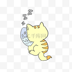 动物分层图片_抱着鱼的猫咪PNG