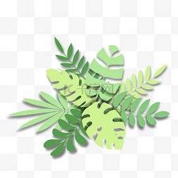 蒙风格图片_剪纸风格绿色大叶植物