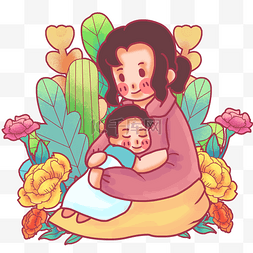 康乃馨的花朵图片_抱着婴儿睡觉的母亲