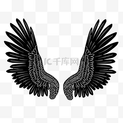 手绘创意线性线条装饰黑白翅膀