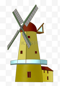 卡通立体建筑图片_木头的风车装饰插画