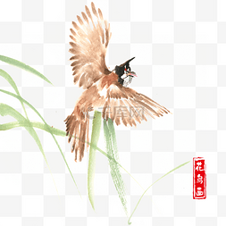 中国风的花鸟图片_叶子上的小鸟