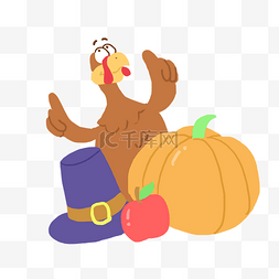 感恩节火鸡帽子水果手绘卡通元素