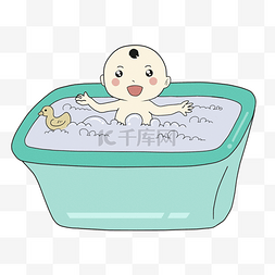 洗澡卡通婴儿图片_开心洗澡的婴儿插画