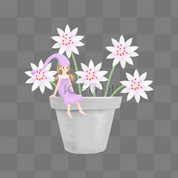 白色花朵简约图片_穿紫色连衣裙的女孩和夏季盛开的