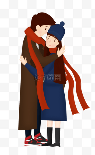浪漫冬季情侣拥抱