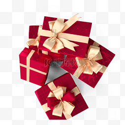 金色丝带红色礼盒图片_新年情人节礼盒礼物