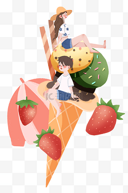 草莓女孩插画图片_人物夏日手绘插画