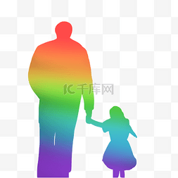 树杈剪影图片_彩色剪影父亲和女儿
