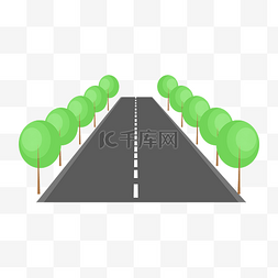 绿色公路卡通图片_平直的公路小树插画