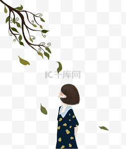 小鸟图片_落叶中走过的女孩