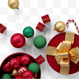 绿色的圣诞球图片_装满圣诞球的礼盒3d元素