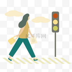 红绿灯的图片_过马路的女人