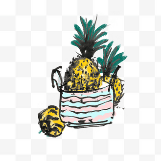 夏天水墨风菠萝手绘插画