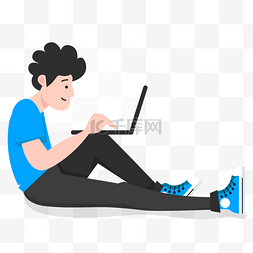 小学生玩电脑图片_玩电脑的卡通男孩