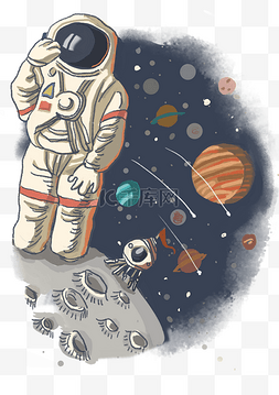 宇航员太空插画图片_彩色卡通宇航员插画
