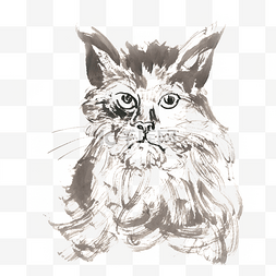 手绘写实宠物图片_呆萌的小猫水墨画PNG免抠素材