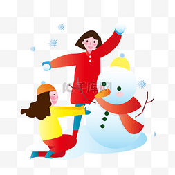 堆雪球图片_冬天卡通小朋友堆雪人