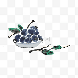 中国风水墨蓝莓手绘插画