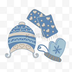 蓝色手套图片_svg冬季保暖三件套围巾帽子手套