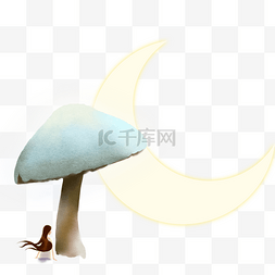 天空亮线图片_黄色的月亮和蘑菇