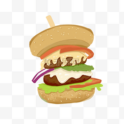 轻食插画图片_小吃汉堡包的插画