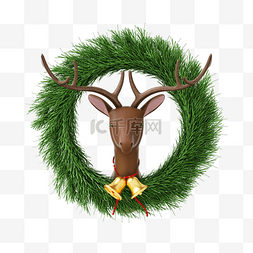 圣诞金色鹿角图片_小鹿和花环圣诞3d元素