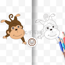 线稿的猴子图片_monkey clipart black and white 涂色卡黑