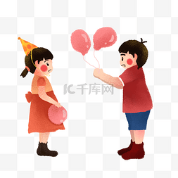 卡通红色的气球图片_卡通过生的女孩免抠图
