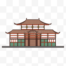 手绘寺庙建筑图片_手绘扁平日本传统风格寺庙建筑