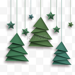 绿色剪纸创意圣诞节圣诞树