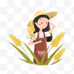 草帽女孩抱着麦子素材