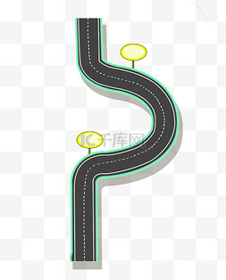 黄色公路图片_弯曲的黑色公路插画
