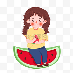 吃西瓜的女孩图片_卡通吃西瓜的女孩