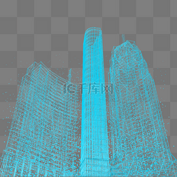城市科技粒子图片_楼空间城市仰视科技数据光点线蓝