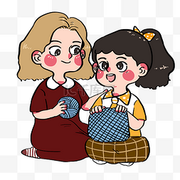 女孩和妈妈卡通图片_五一劳动节和妈妈一起学编织的女