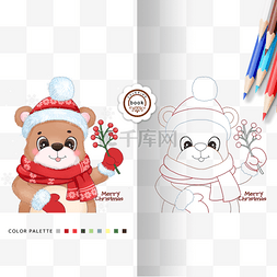 小熊手绘素材图片_coloring book 冬日小熊