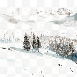 森林意境图片_水墨画冬季的森林