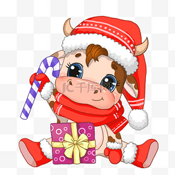 圣诞节手绘可爱牛