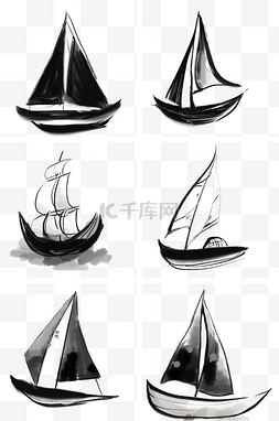水墨帆船轮船