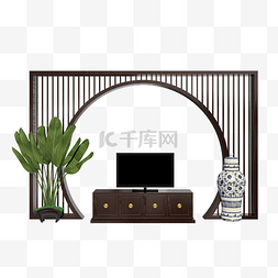 电视墙中式素材图片_中式实木屏风背景墙
