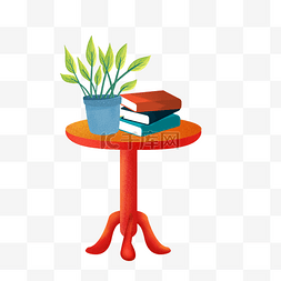 一张桌子盆栽书籍