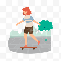 玩扁平图片_扁平风女孩玩滑板