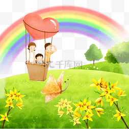 春季彩虹图片_彩虹装饰的卡通风景