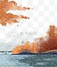 水墨精致边框橙色湖景