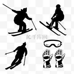 冬季手绘滑雪运动员滑雪设备