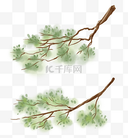 中国水墨风植物图片_中国风水墨淡绿色树枝