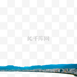高高的山峰图片_蓝色的山峰和城市免抠图